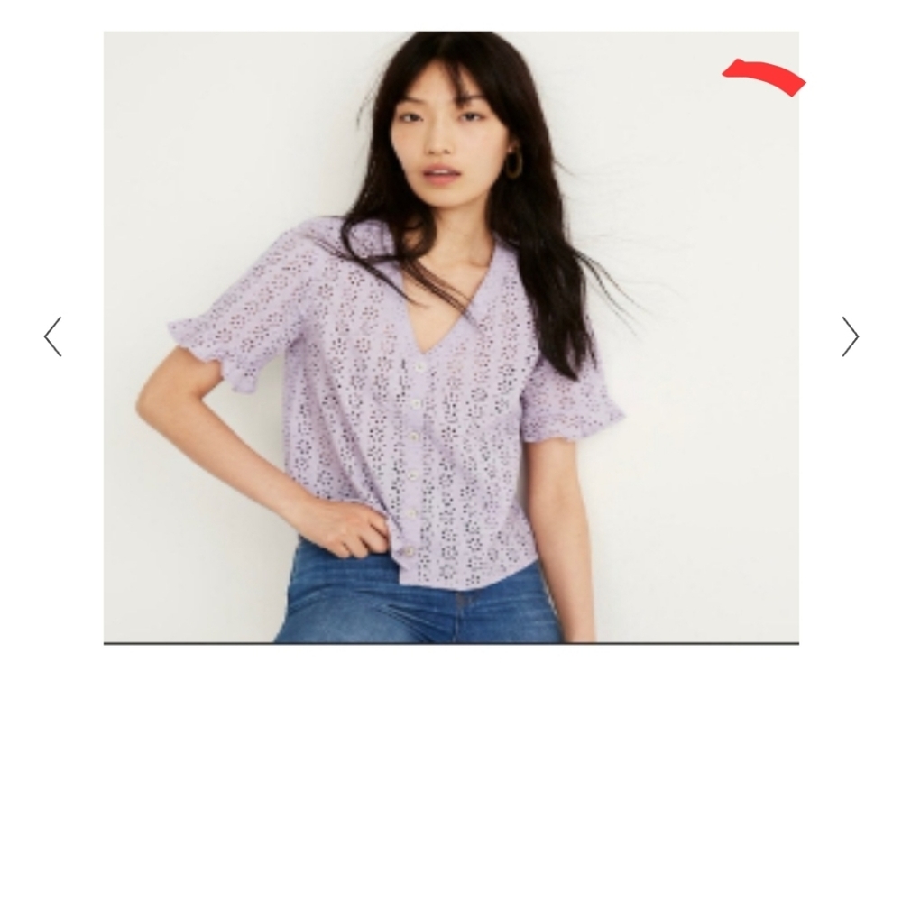 Madewell black eyelet ruffle sleeve shirt
